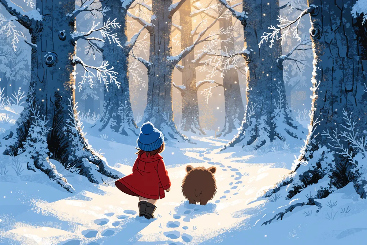 Un jeune enfant explorant une forêt enneigée rappelant Gruffalo de père en fils  