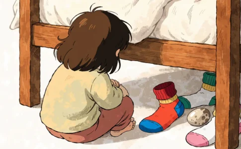 chaussettes colorées et petit œuf mystérieux dans un univers imaginaire