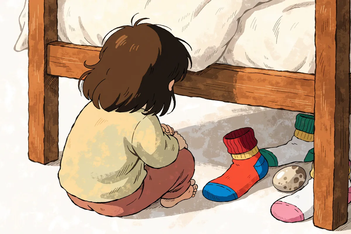 chaussettes colorées et petit œuf mystérieux dans un univers imaginaire